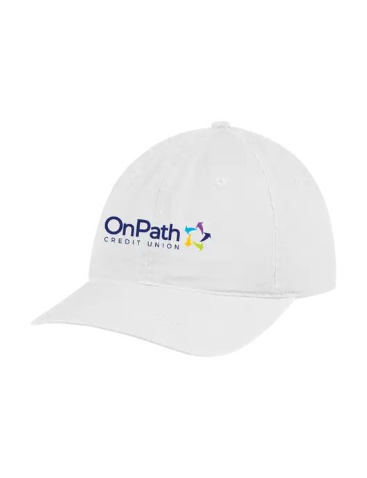 Garment Washed Unstructured Twill White Cap w/OnPath Logo