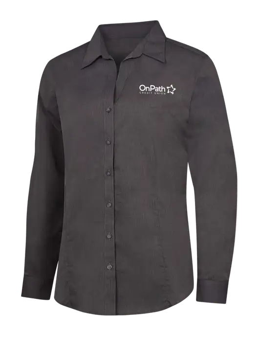 Womens Soft Black Crosshatch Easy Care Shirt w/OnPath Logo