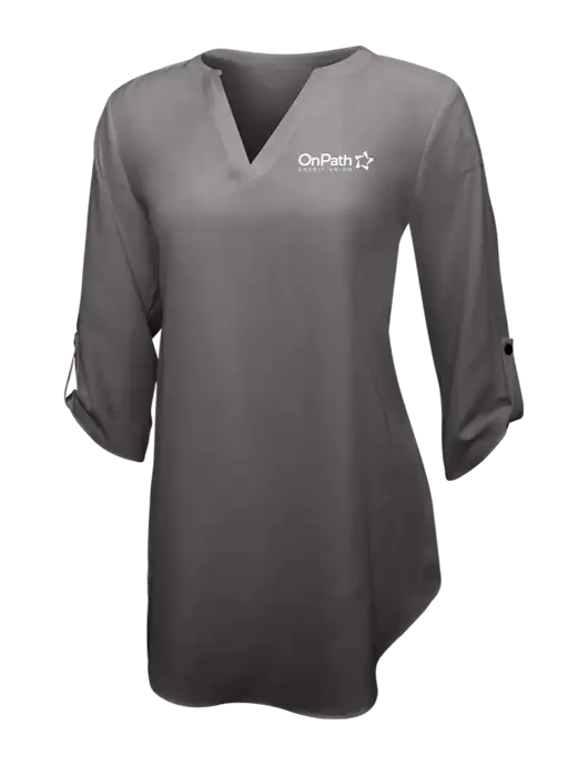 Dark Grey Womens 3/4 Sleeve Tunic Blouse w/OnPath Logo