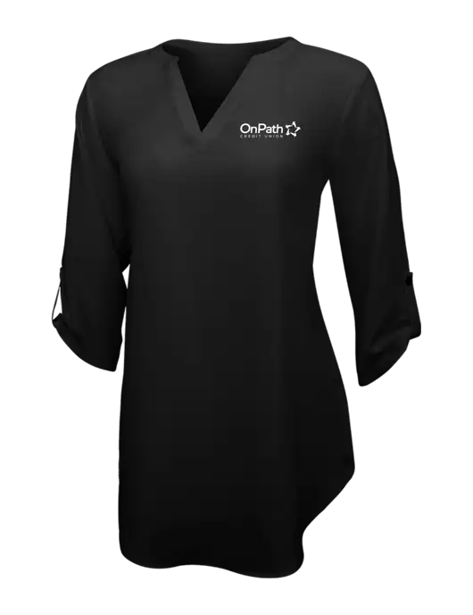 Womens Black 3/4 Sleeve Tunic Blouse w/OnPath Logo