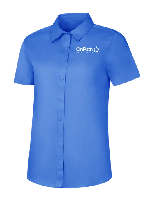 Womens Dark Carolina Blue Short Sleeve Superpro React Twill Shirt w/OnPath Logo