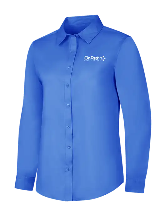Dark Carolina Blue Womens Long Sleeve Superpro React Twill Shirt w/OnPath Logo