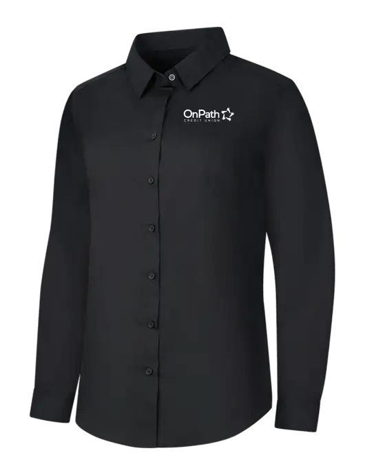 Womens Black Long Sleeve Carefree Poplin Shirt w/OnPath Logo
