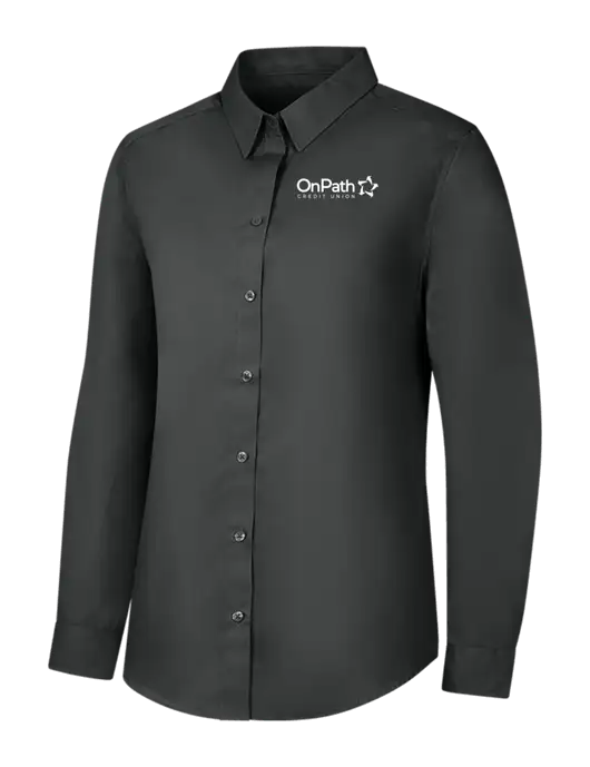 Womens Dark Grey Long Sleeve Carefree Poplin Shirt w/OnPath Logo