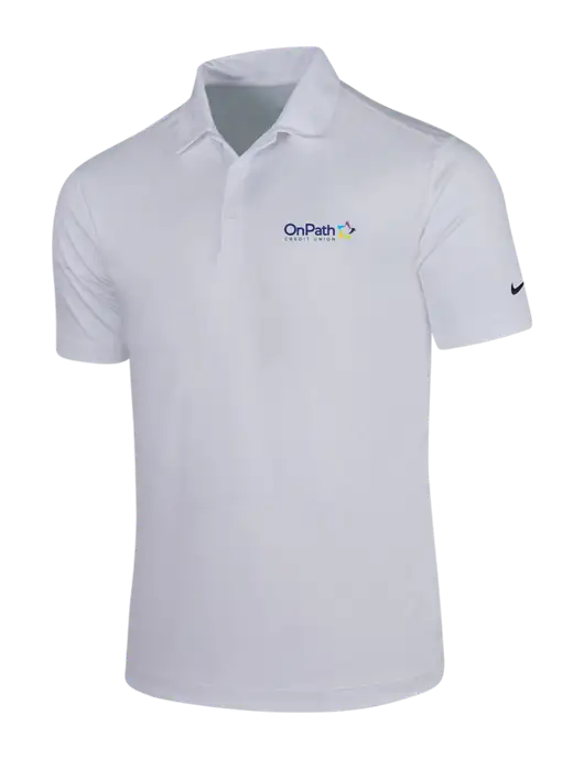 NIKE White Dri-Fit Vertical Mesh Polo w/OnPath Logo