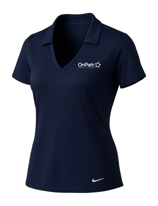 NIKE Dark Navy Womens Dri-Fit Vertical Mesh Polo w/OnPath Logo