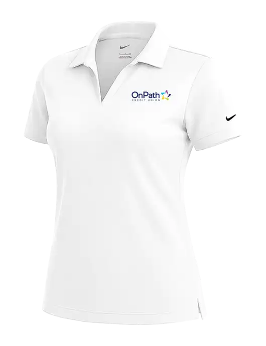 NIKE White Womens Dri-Fit Micro Pique Polo w/OnPath Logo