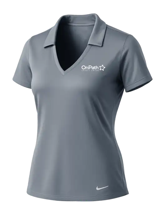 NIKE Medium Grey Womens Dri-Fit Vertical Mesh Polo w/OnPath Logo
