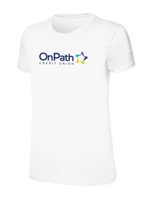 Womens Ring Spun White 4.5 oz T-Shirt w/OnPath Logo