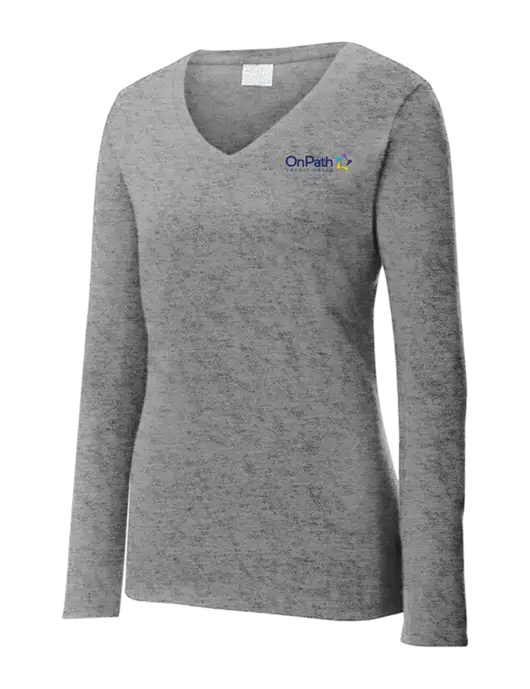 Womens  V-Neck Ring Spun Grey Heather 4.5 oz Long Sleeve T-Shirt w/OnPath Logo