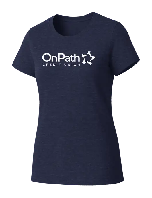 Womens Seriously Soft Heathered Navy T-Shirt w/OnPath Logo