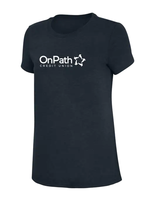 Womens Simply Soft Navy 4.5oz Poly/Combed Ring Spun Cotton T-Shirt w/OnPath Logo