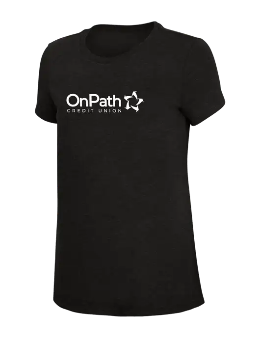 Womens Simply Soft Black 4.5oz Poly/Combed Ring Spun Cotton T-Shirt w/OnPath Logo