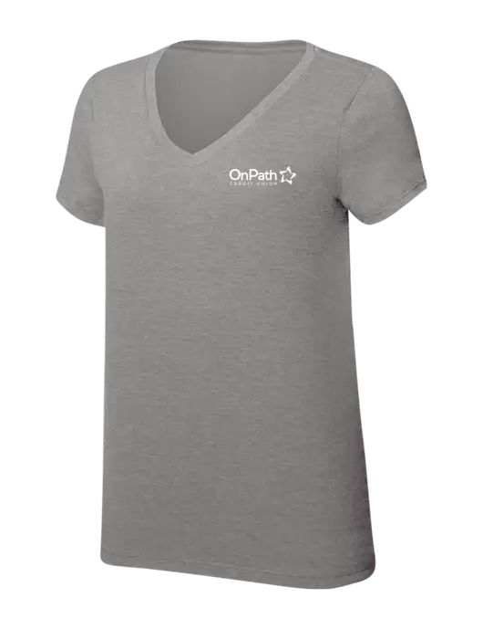 Womens Simply Soft V-Neck Grey Frost 4.5oz  Poly/Combed Ring Spun Cotton T-Shirt w/OnPath Logo