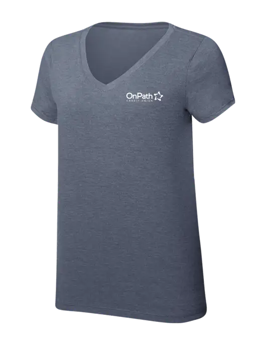 Womens Simply Soft V-Neck Navy Frost 4.5oz  Poly/Combed Ring Spun Cotton T-Shirt w/OnPath Logo