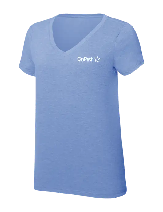 Womens Simply Soft V-Neck Maritime Frost 4.5oz  Poly/Combed Ring Spun Cotton T-Shirt w/OnPath Logo