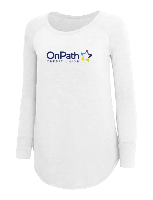 Womens Perfect Wide Collar Tunic Tri-Blend White 4.5 oz T-Shirt w/OnPath Logo
