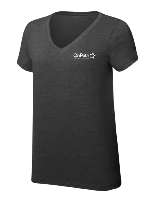 Womens Simply Soft V-Neck Black Frost 4.5oz  Poly/Combed Ring Spun Cotton T-Shirt w/OnPath Logo