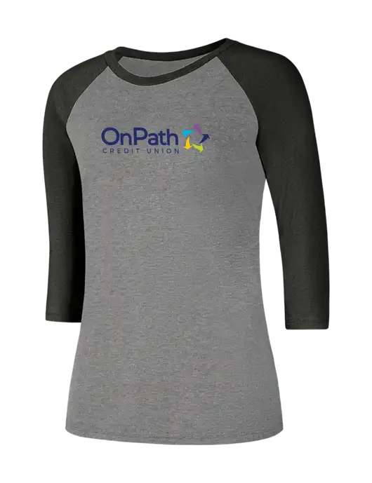 Womens Simply Soft 3/4 Sleeve Black Frost/Grey Frost Ring Spun Cotton T-Shirt w/OnPath Logo