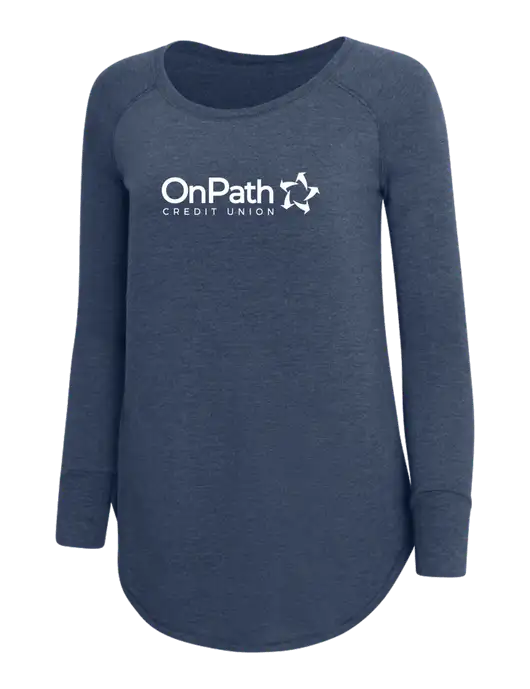 Womens Perfect Wide Collar Tunic Tri-Blend Navy Frost 4.5 oz T-Shirt w/OnPath Logo
