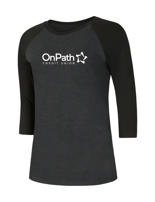 Womens Simply Soft 3/4 Sleeve Black/Black Frost Ring Spun Cotton T-Shirt w/OnPath Logo