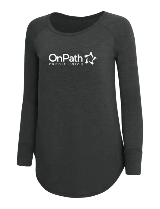 Womens Perfect Wide Collar Tunic Tri-Blend Black Frost 4.5 oz T-Shirt w/OnPath Logo