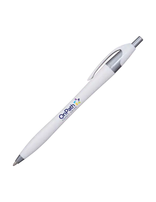 Novella White/Silver Shimmer Pen - Blue Ink w/OnPath Logo