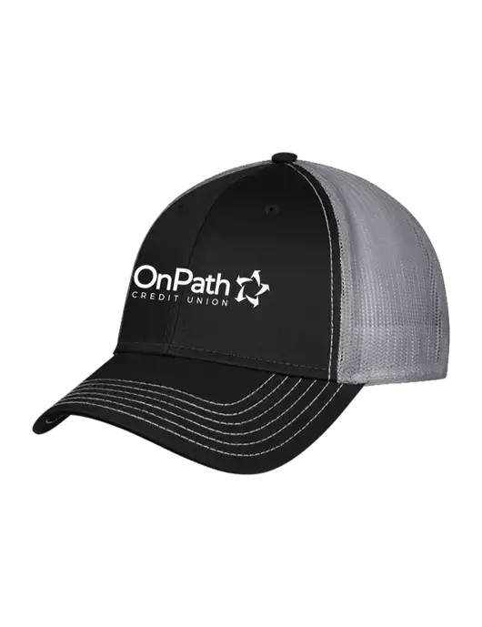 Black & Grey Mesh Trucker Cap Snap Back w/OnPath Logo