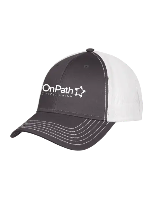 Dark Grey/White Mesh Trucker Cap Snap Back w/OnPath Logo