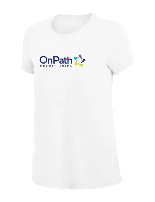Womens Simply Soft White 4.5oz Poly/Combed Ring Spun Cotton T-Shirt
 w/OnPath Logo
