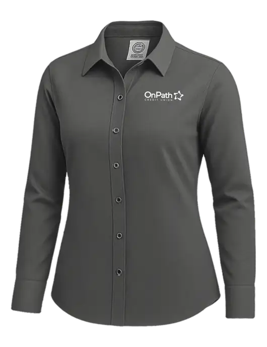 Brooks Brothers Womens Dark Grey Wrinkle-Free Stretch Nailhead Shirt w/OnPath Logo