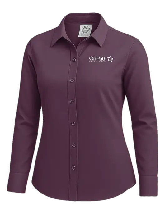 Brooks Brothers Womens Eggplant Wrinkle-Free Stretch Nailhead Shirt w/OnPath Logo