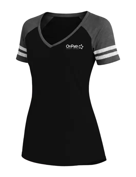 Womens Black/Charcoal Heather V-Neck Game Tee w/OnPath Logo