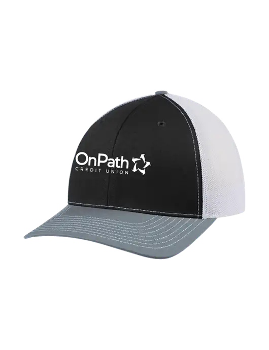 Richardson Adjustable Snapback Original 112 Trucker Cap Black/Light Heather Grey/White Mesh w/OnPath Logo