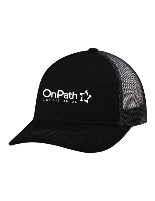 Snapback Ponytail Trucker Cap Black w/Black Mesh w/OnPath Logo