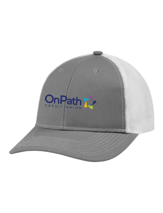 Snapback Ponytail Trucker Cap Light Medium Heather Grey w/White Mesh w/OnPath Logo
