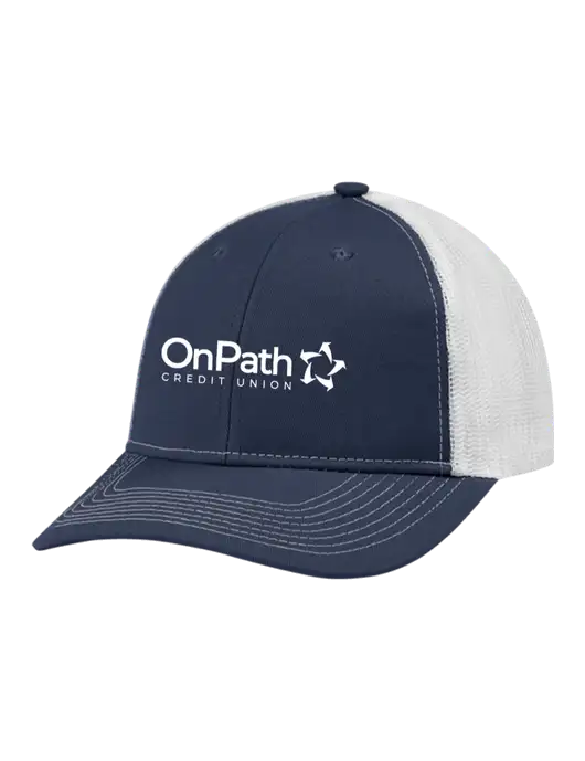 Snapback Ponytail Trucker Cap Navy w/White Mesh w/OnPath Logo
