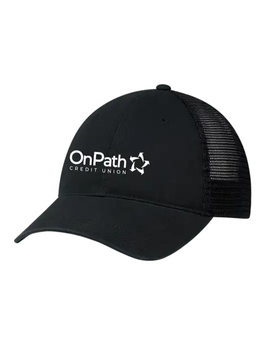 Richardson 111 Garment Washed Trucker Cap Black w/Black Mesh w/OnPath Logo