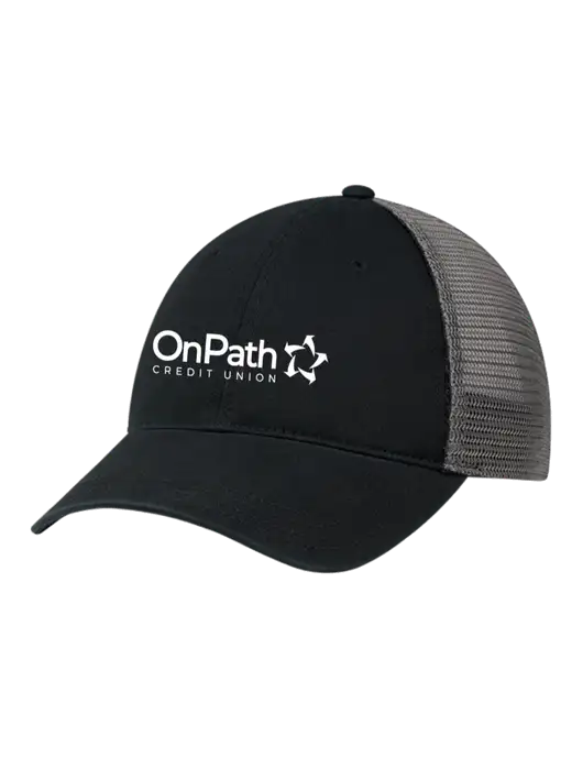 Richardson 111 Garment Washed Trucker Cap Black w/Charcoal Mesh w/OnPath Logo