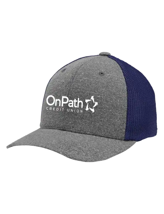 Flexfit Navy/Medium Grey Heather Melange Mesh Back Trucker Cap w/OnPath Logo