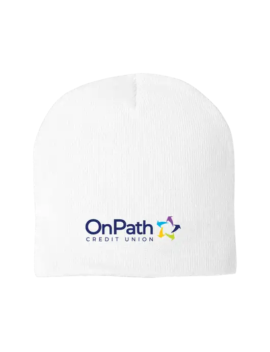 Solid White Element Knit Beanie w/OnPath Logo