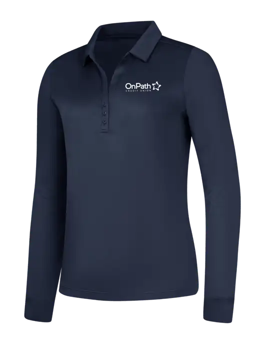 Womens Navy Silk Touch Performance Long Sleeve Polo w/OnPath Logo