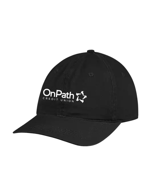 Garment Washed Unstructured Twill Black Cap w/OnPath Logo